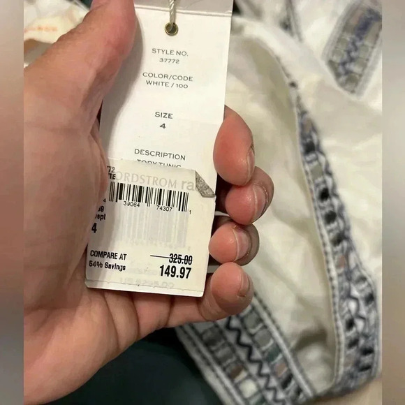 Tory Burch Tunic White  Embroidery Silver Mirror Bling Beachy NWT - Picture 5 of 14